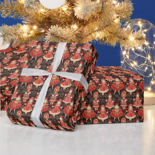 Classic Nutcracker Elegance, Red Polichinelles Wrapping Paper