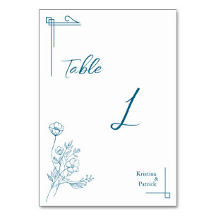 Classic Ocean Blue Floral Design Table Number