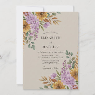 Classic Ochre Amethyst Leafy Wedding Invitation