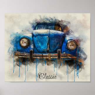Classic old Blue car poster