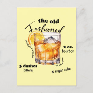 Classic Old Fashioned Recipe Cocktail Art Postcard
