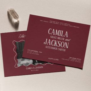 Classic Old Money Burgundy Wedding Photo Invitation