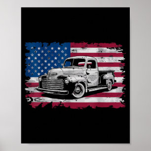 Classic Old Pickup Truck American Flag 4th of July Poster