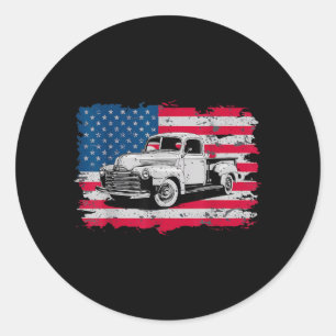 Classic Old Pickup Truck American Flag 4th of July Round Sticker