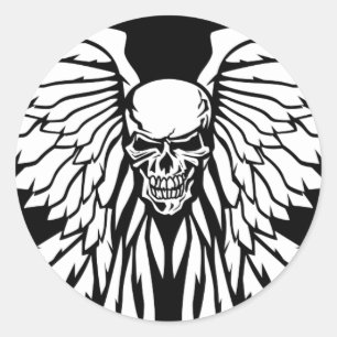 Classic Old School Skull Wings Illustration Round Sticker