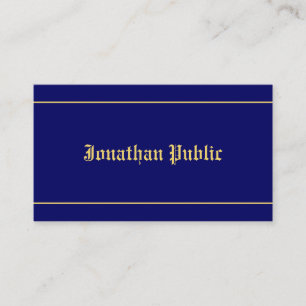 Classic Old Style Font Text Elegant Navy Blue Gold Business Card