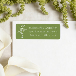 Classic Olive Green Calla Lily Wedding Address Return Address Label