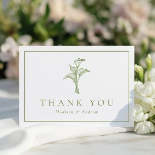 Classic Olive Green Calla Lily Wedding Thank You Card
