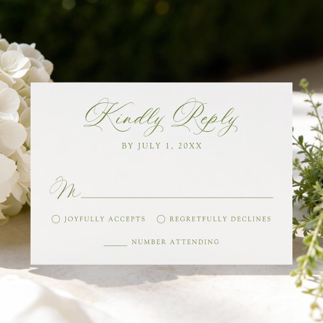 Classic Olive Green Calligraphy Wedding RSVP Card (Creator Uploaded)