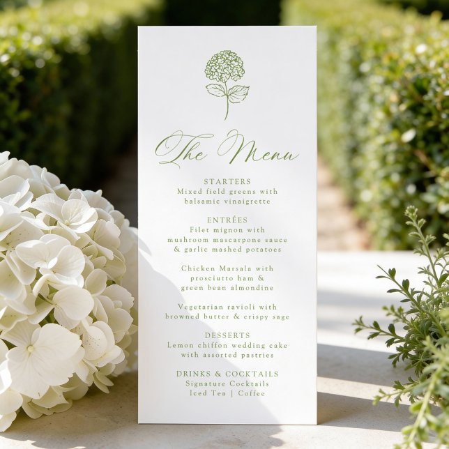 Classic Olive Green Hydrangea Wedding Menu (Creator Uploaded)