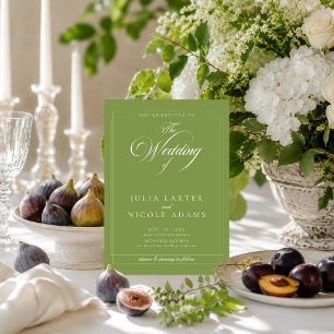 Classic Olive Green Ivory Calligraphy PhotoWedding Invitation