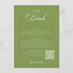 Classic Olive Green Ivory Calligraphy QR Details Enclosure Card