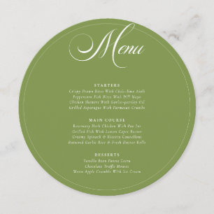 Classic Olive Green Ivory Calligraphy Wedding Menu