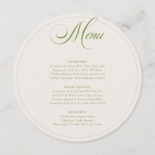 Classic Olive Green Ivory Calligraphy Wedding Menu