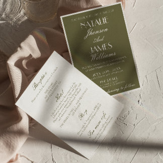 Classic Olive Green Old Money All In One Wedding Invitation