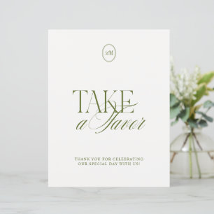Classic Olive Green Take a Favour Wedding Sign