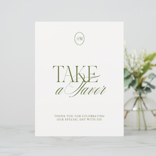 Classic Olive Green Take a Favour Wedding Sign (Standing Front)