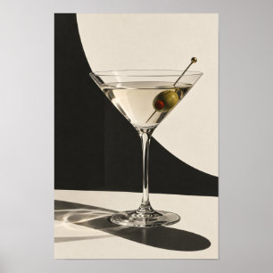 Classic Olive Martini – Black and White Minimalist Poster