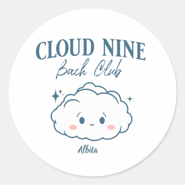 Classic on cloud nine bachelorette party round sticker (Front)