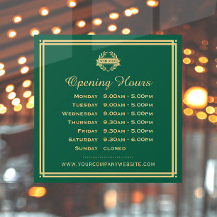 Classic Opening Hours Business Logo Green Gold