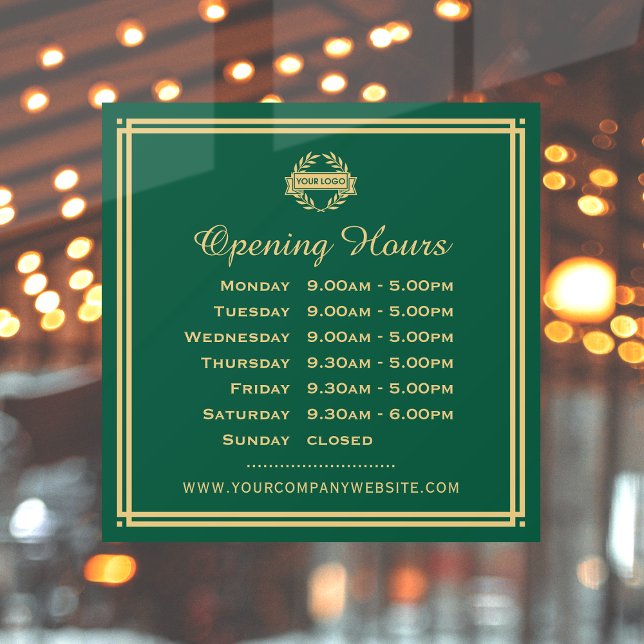Classic Opening Hours Business Logo Green Gold (Creator Uploaded)
