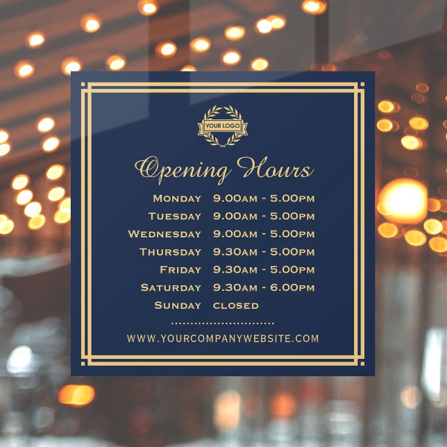 Classic Opening Hours Business Logo Navy Gold (Creator Uploaded)