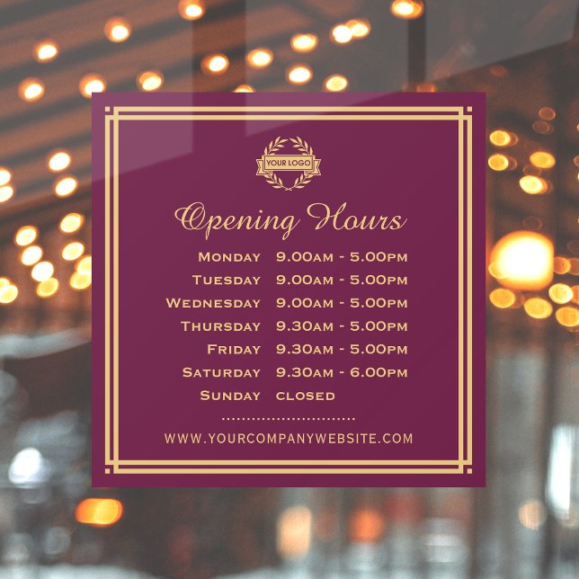 Classic Opening Hours Business Logo Plum Gold (Creator Uploaded)