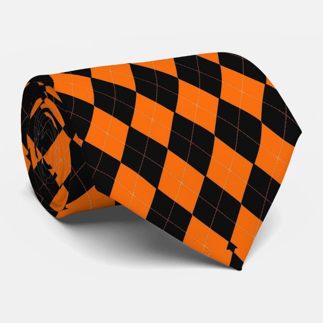 Classic Orange and Black Halloween Argyle Tie (Rolled)