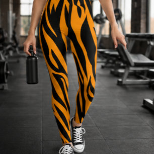 Classic Orange and Black Tiger Stripe Animal Leggings