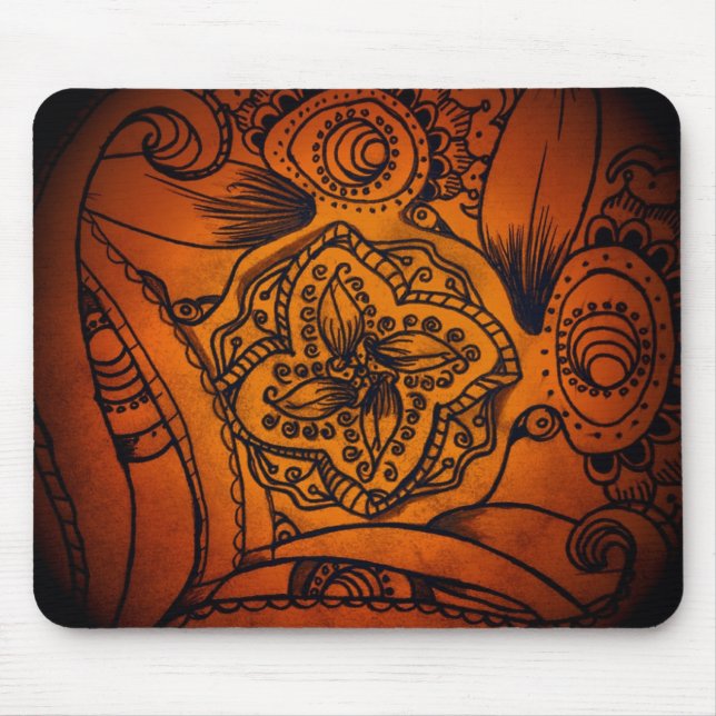 Classic Orange & Black Floral Mandala Mousepad (Front)