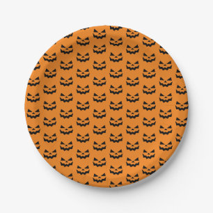 Classic Orange & Black Jack-o-lantern pumpkin face Paper Plate