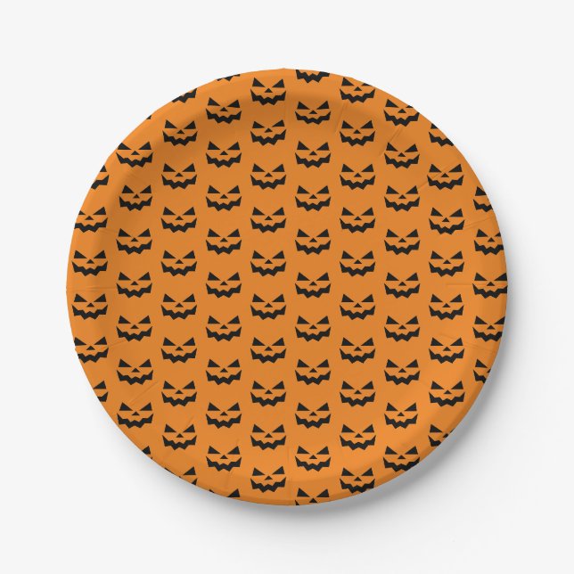 Classic Orange & Black Jack-o-lantern pumpkin face Paper Plate (Front)