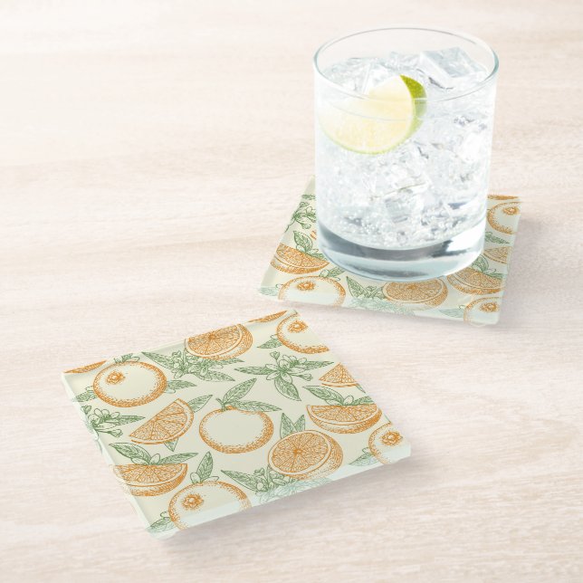 Classic Orange Fruit Pattern Glass Coaster (Angled)