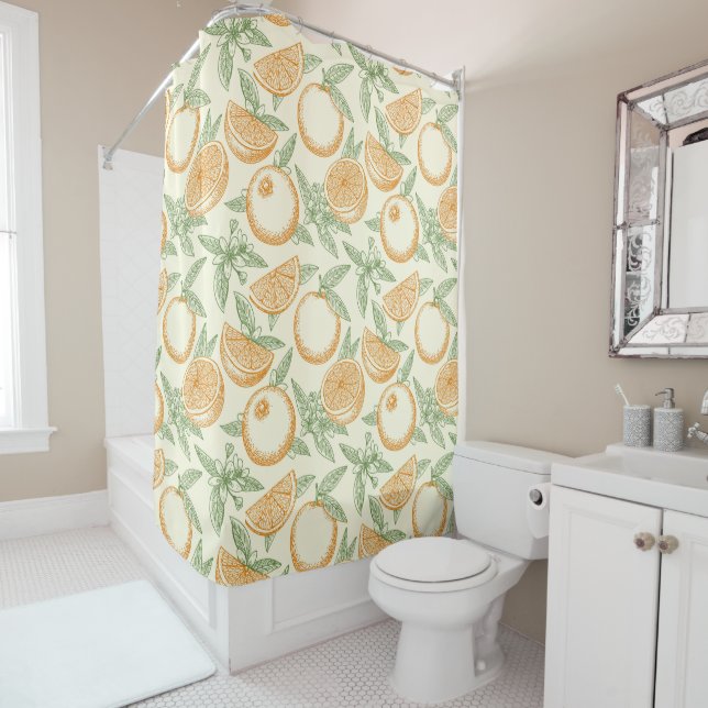 Classic Orange Fruit Pattern Shower Curtain (In Situ)