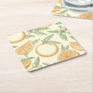 Classic Orange Fruit Pattern Square Paper Coaster
