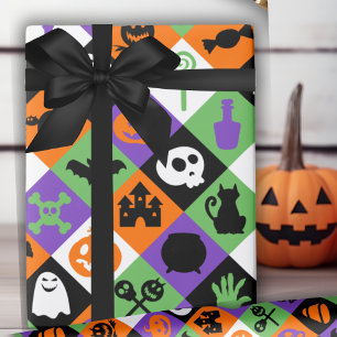 Classic Orange, Green And Purple Halloween Themed Wrapping Paper