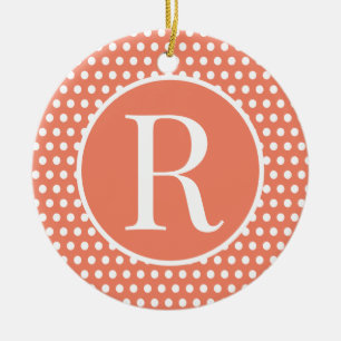 Classic Orange initial letter Polka Dot  Ceramic Ornament