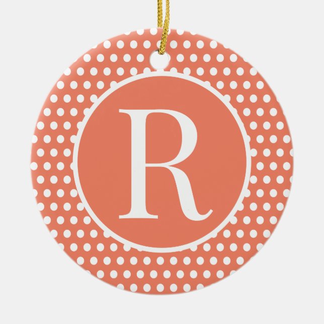Classic Orange initial letter Polka Dot  Ceramic Ornament (Front)