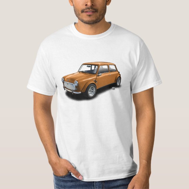 Classic Orange Mini Car on White T-Shirt (Front)