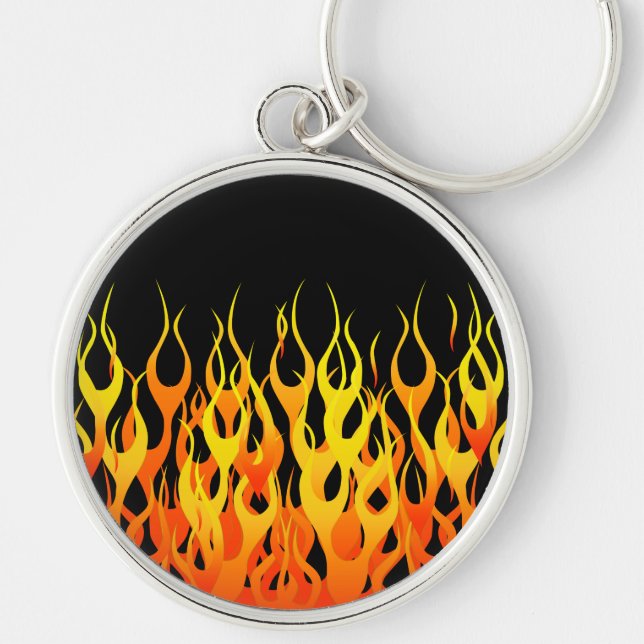 Classic Orange Racing Flames on Fire Key Ring (Front)
