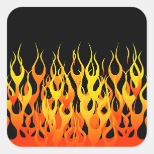 Classic Orange Racing Flames on Fire Square Sticker