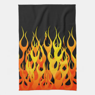 Classic Orange Racing Flames on Fire Tea Towel