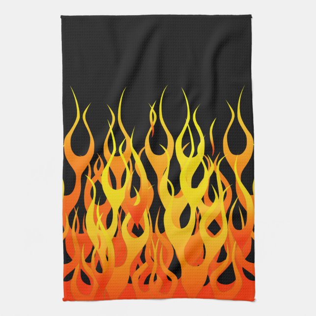 Classic Orange Racing Flames on Fire Tea Towel (Vertical)