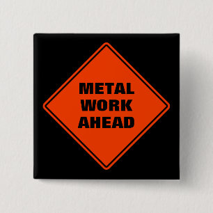 Classic orange road sign metal work ahead 15 cm square badge