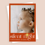 Classic Orange Silent Night Christmas Star Photo Foil Holiday Card<br><div class="desc">Beautiful and classic terracotta orange photo holiday card features elegant white silent night typography with a real gold foil Christmas star and one photo. Personalise this religious Christmas greeting with your own photo and name.</div>