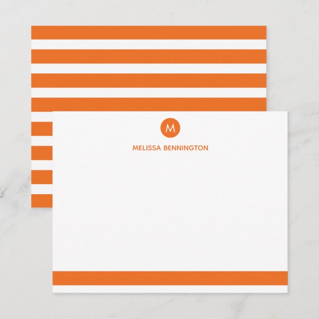 Classic Orange Stripe Personalised Monogram Card (Front/Back)
