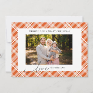 Classic Orange Tartan Plaid Custom Photo Christmas Holiday Card