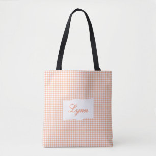 Classic Orange & White Gingham Personalized Name Tote Bag