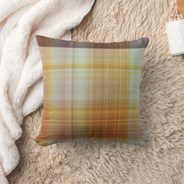 Classic Orange Yellow Grey Plaid Pillow (Blanket)