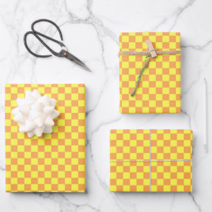 Classic Orange, Yellow Plaid Wrapping Paper Sheet